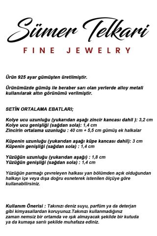Taşlı Tasarım Elişi 925 Ayar Gümüş Damla Set 2863 Beyaz
