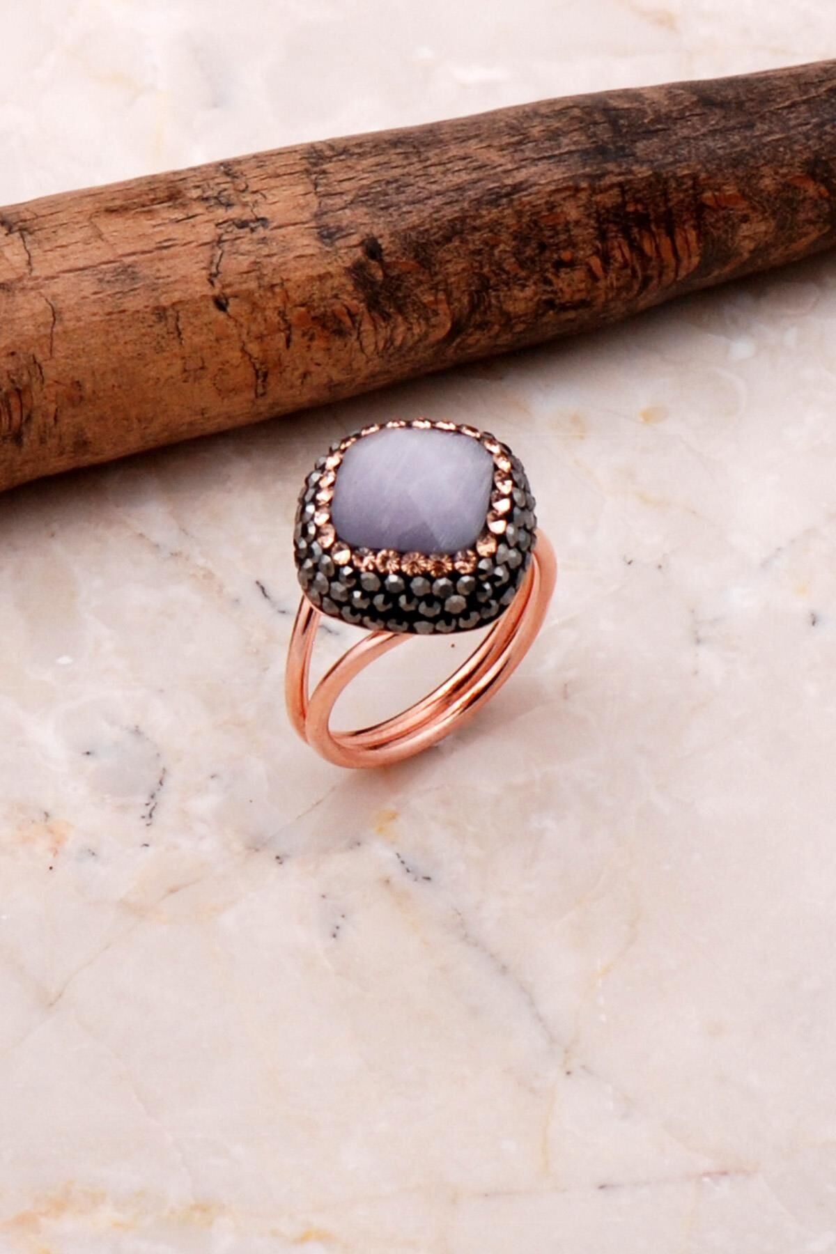 Opal Taşlı Rose Gümüş Yüzük 3087