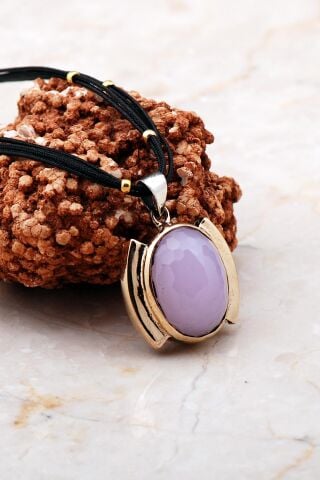 Pembe Kuvars Taşlı Elişi Gümüş Kolye 7293