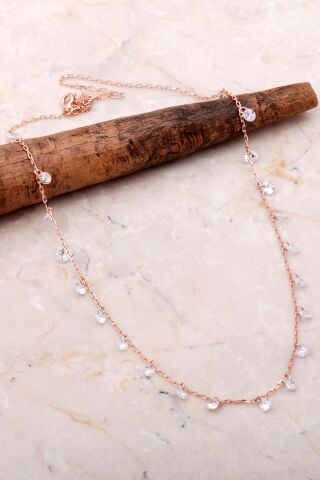 Sıra Taşlı Sallantılı Rose Gümüş Kolye 7103