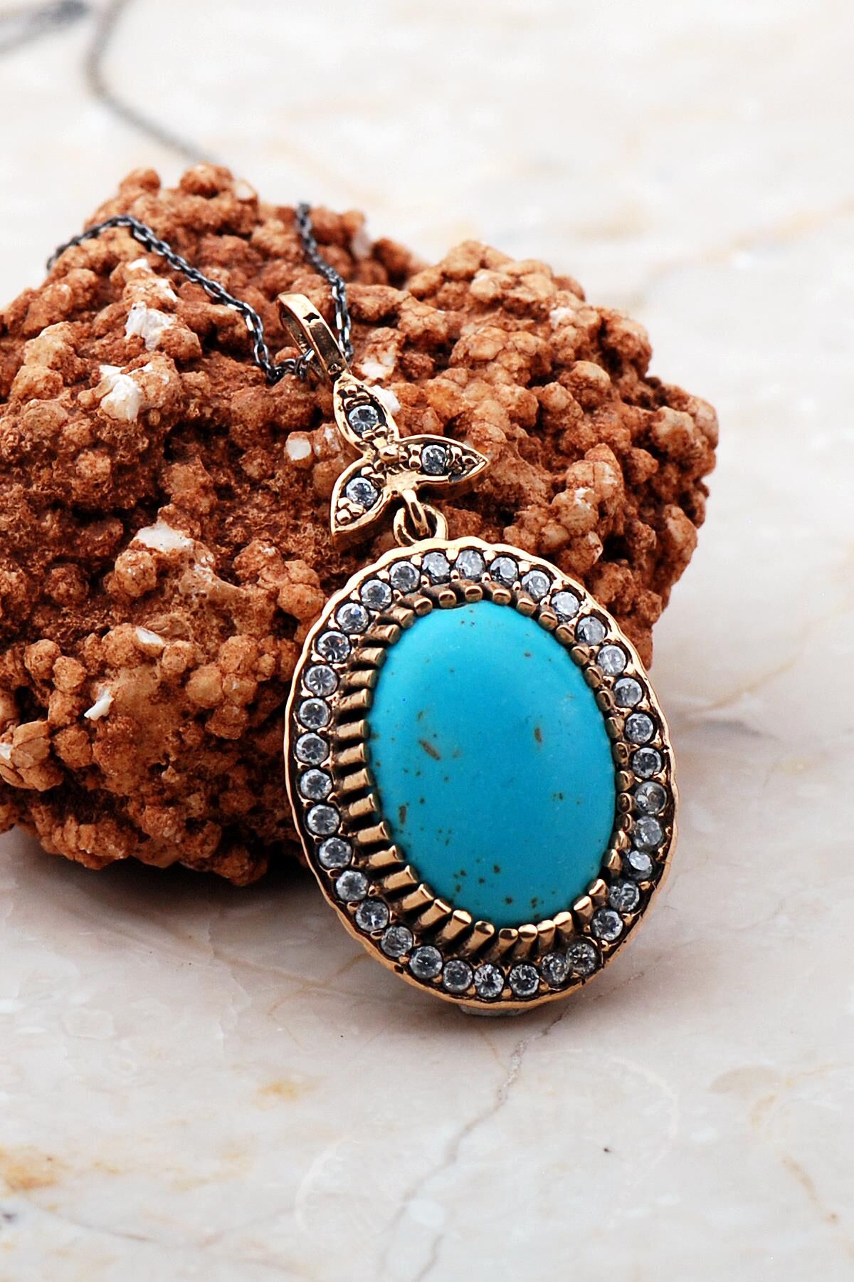 Doğal Turkuaz Taşlı Elişi Gümüş Kolye 7295