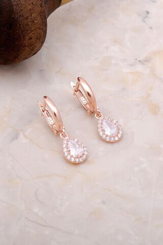 Kuvars Taşlı Damla Mini Rose 925 Ayar Gümüş Küpe 4964