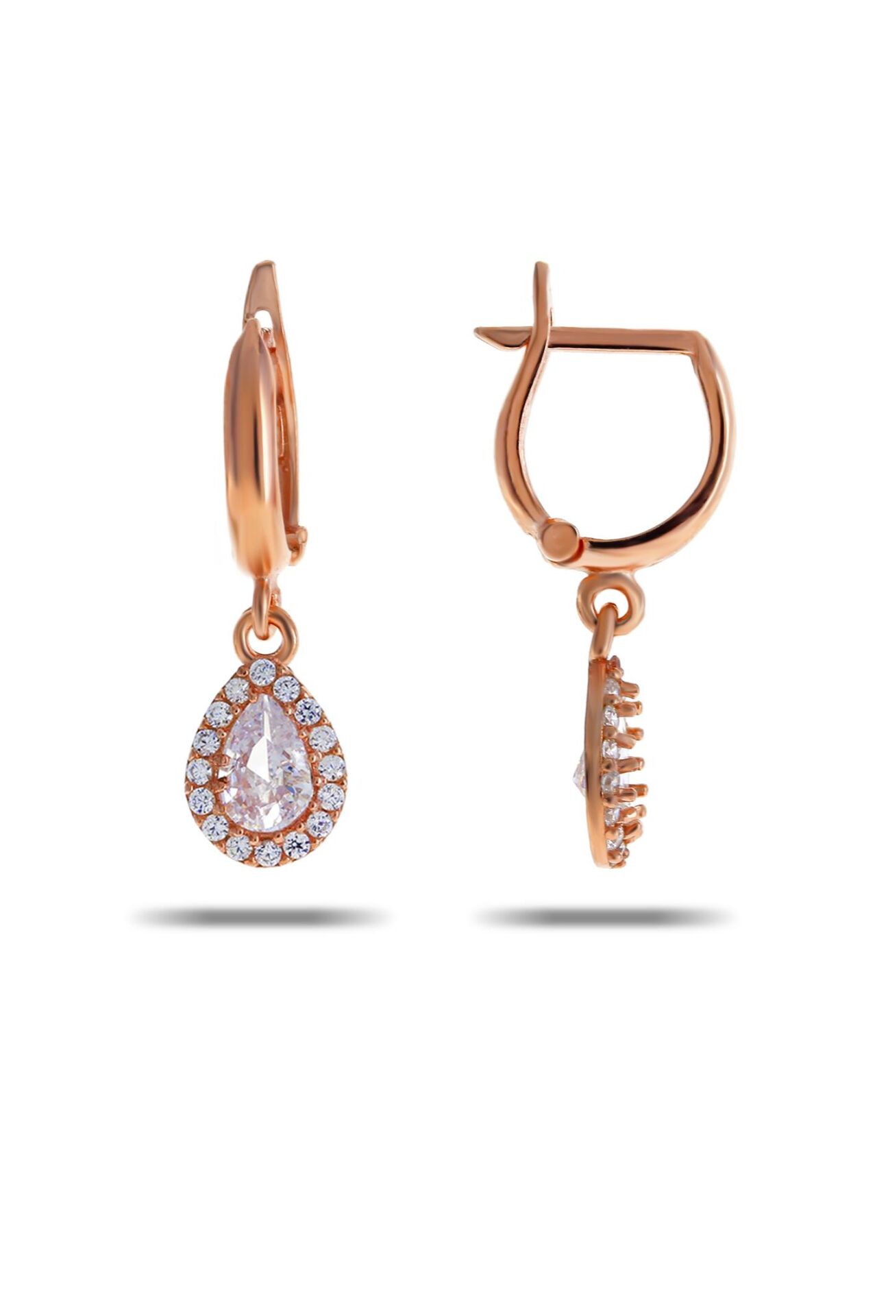 Kuvars Taşlı Damla Mini Rose 925 Ayar Gümüş Küpe 4964