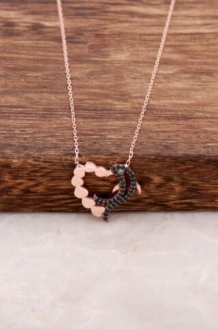 Yunus Balığı Tasarım Kalp Rose Gümüş Kolye 6187