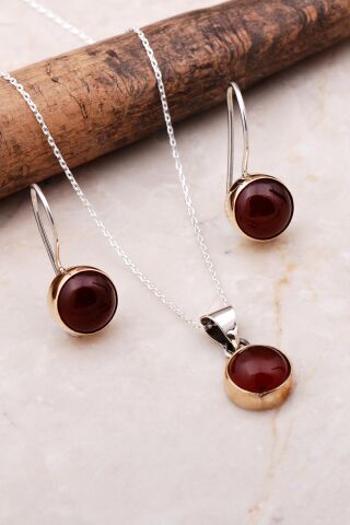 Akik Taşlı Trend Elişi Gümüş Set 2300