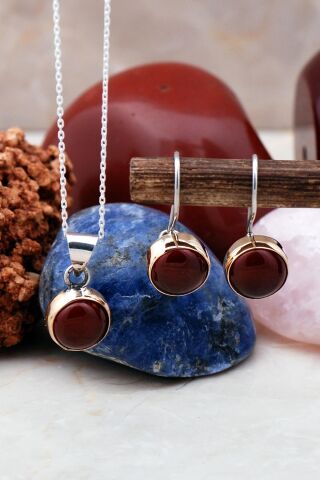 Akik Taşlı Trend Elişi Gümüş Set 2300