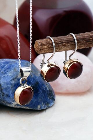 Akik Taşlı Trend Elişi Gümüş Set 2300