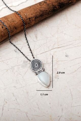 Sedef Taşlı Elişi Tasarım 925 Ayar Gümüş Damla Set 2864