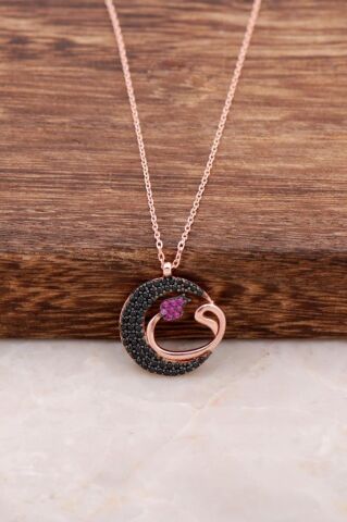 Tasarım Vavlı Rose Gümüş Kolye 6188