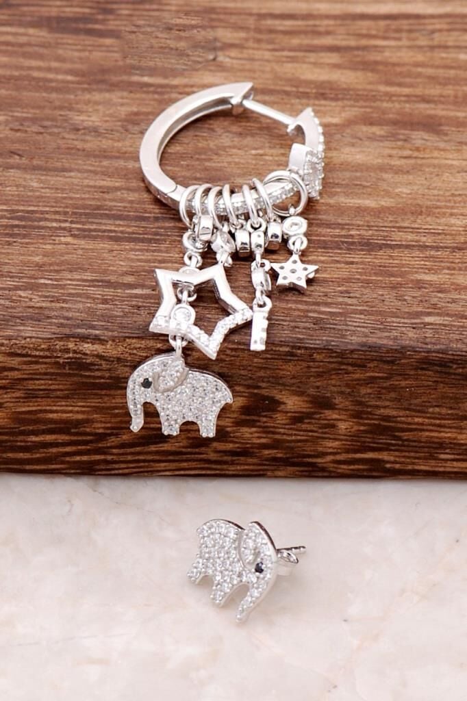 Trend Kombin Tasarım Fil Gümüş Halka Küpe 4205