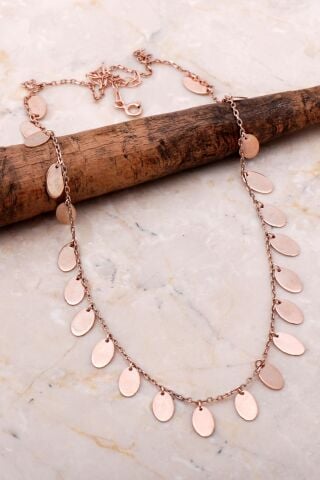 Pullu Rose Gümüş Sallantılı Kolye 7107