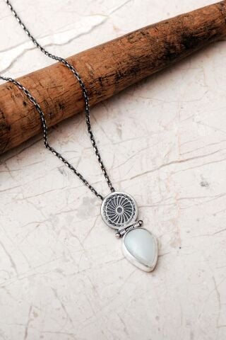 Sedef Taşlı Elişi Tasarım 925 Ayar Gümüş Damla Kolye 8112