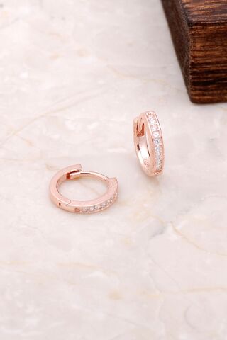 Rose Gümüş Mini Boy 12 mm Zirkon Taşlı Halka Küpe 4967