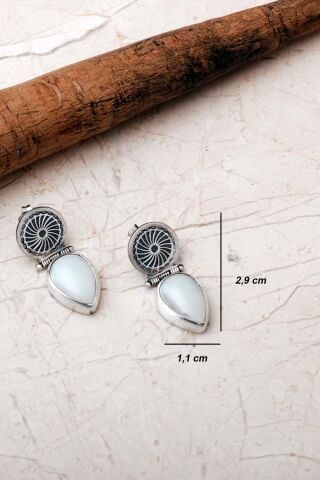 Sedef Taşlı Elişi Tasarım 925 Ayar Gümüş Damla Küpe 7409