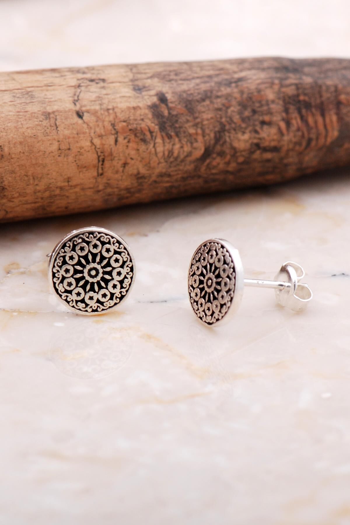 Anadolu Motifli Elişi Gümüş Taşsız Küpe 6033