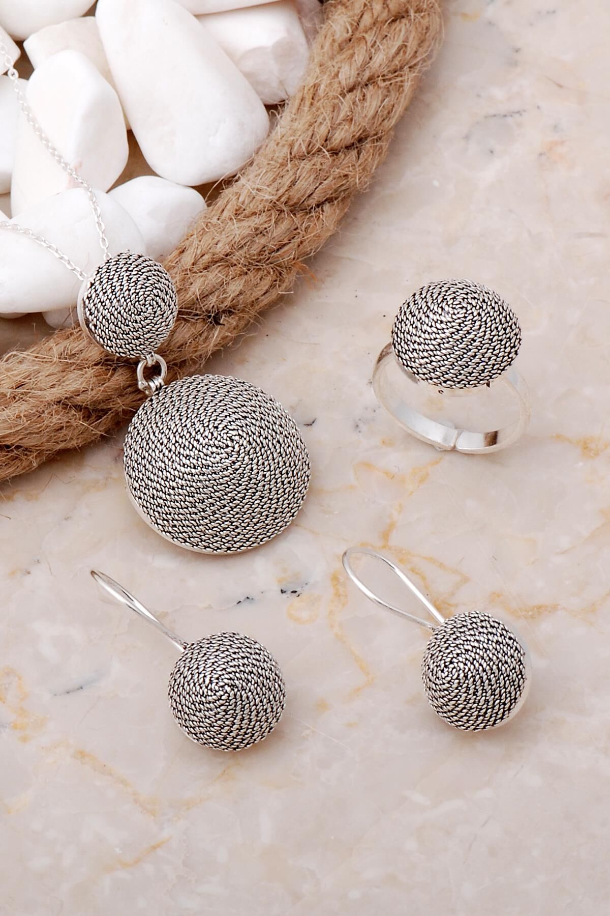 Burgu Telkari Elişi Gümüş Set 2556