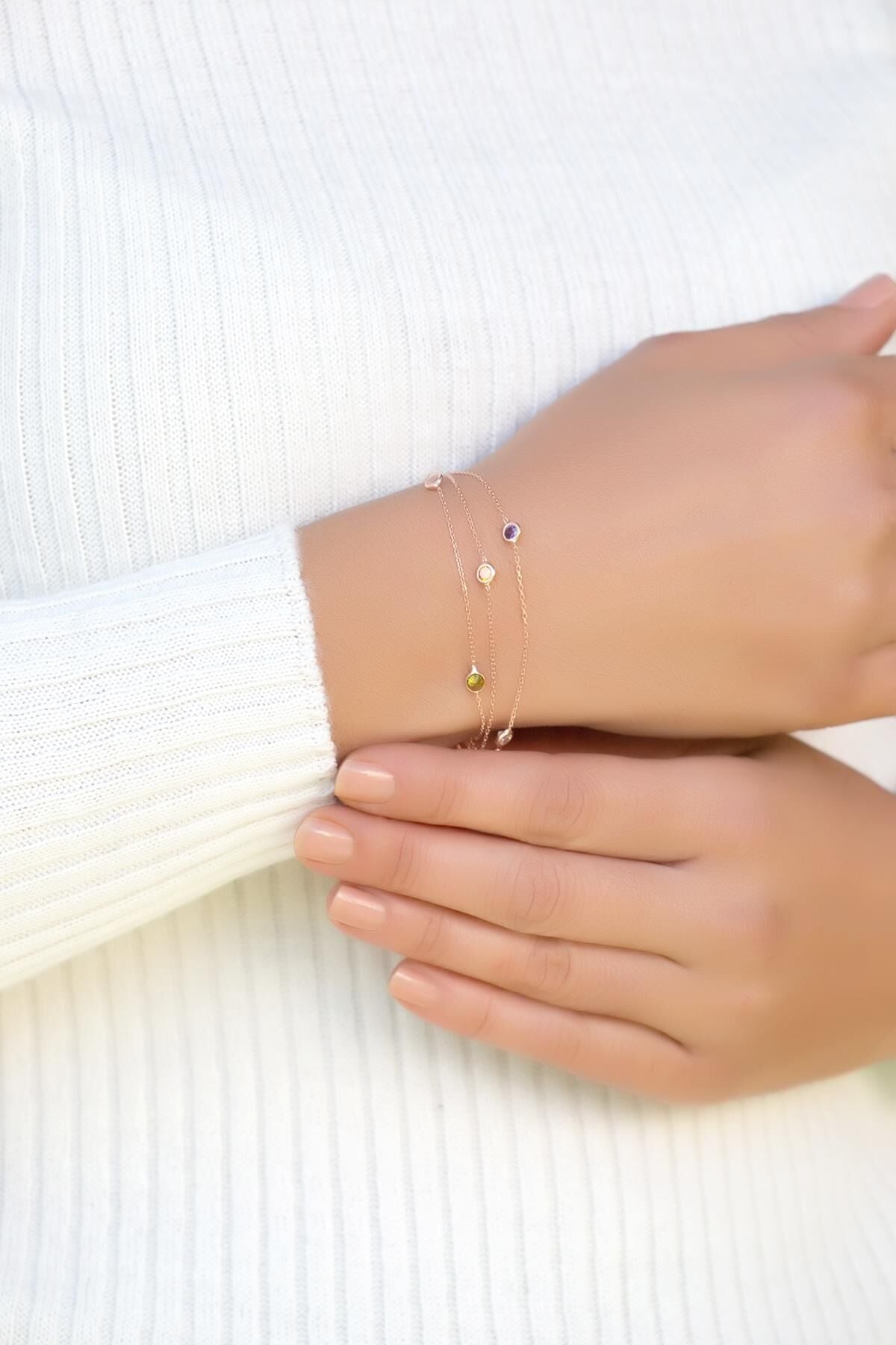 Rose Gümüş Sıra Taşlı Tasarım Gümüş Bileklik 2390