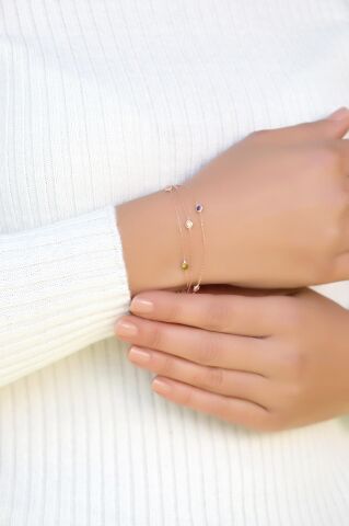 Rose Gümüş Sıra Taşlı Tasarım Gümüş Bileklik 2390