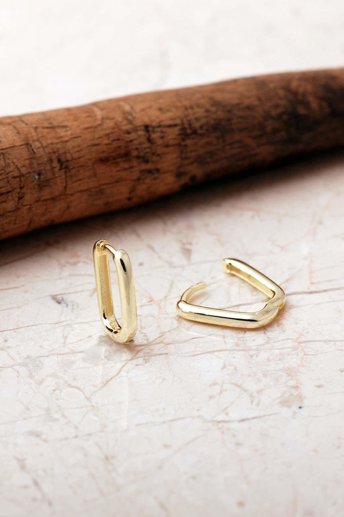 Taşsız Oval Altın Yaldızlı 925 Ayar Gümüş Halka Küpe 7410