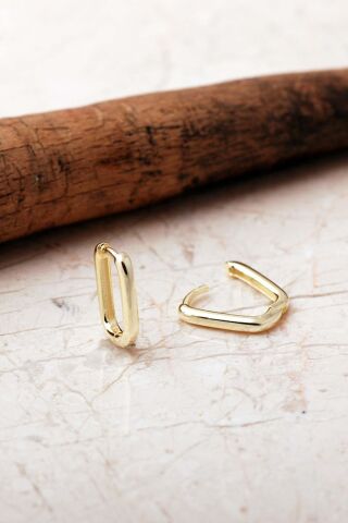 Taşsız Oval Altın Yaldızlı 925 Ayar Gümüş Halka Küpe 7410