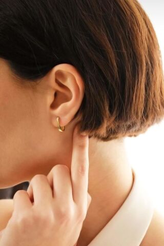 Taşsız Oval Altın Yaldızlı 925 Ayar Gümüş Halka Küpe 7410