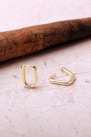 Taşsız Oval Altın Yaldızlı 925 Ayar Gümüş Halka Küpe 7410