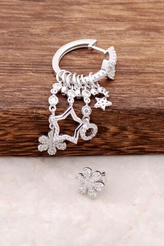 Trend Kombin Tasarım Halka Papatya Gümüş Küpe 4208