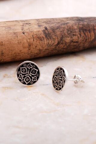 Anadolu Motifli Elişi Gümüş Taşsız Küpe 6034