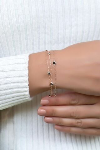 Rose Gümüş Sıra Taşlı Tasarım Bileklik 2391