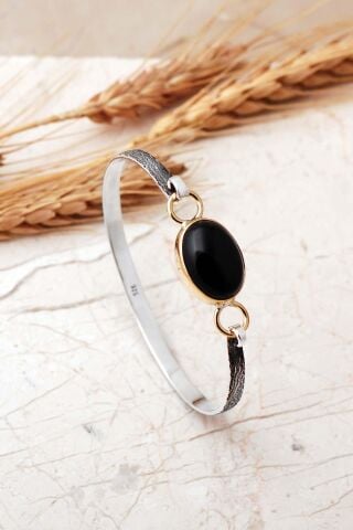 Taşlı Tasarım Elişi 925 Ayar Gümüş Bilezik 4859