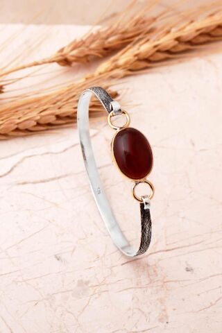 Taşlı Tasarım Elişi 925 Ayar Gümüş Bilezik 4859