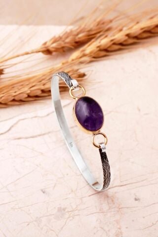 Taşlı Tasarım Elişi 925 Ayar Gümüş Bilezik 4859