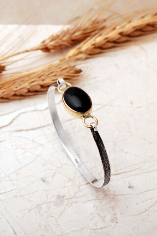 Taşlı Tasarım Elişi 925 Ayar Gümüş Bilezik 4859