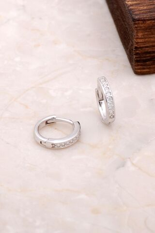 Zirkon Taşlı Mini Boy 12 mm Gümüş Halka Küpe 4970