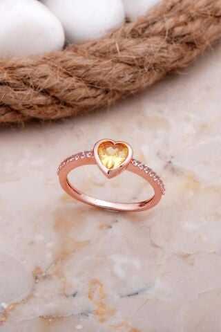 Kalp Topaz Taşlı Rose Gümüş Yüzük 3697
