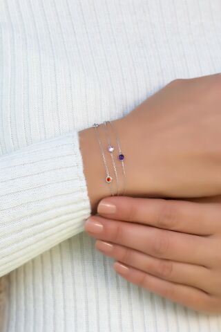 Rodyumlu Sıra Taşlı Tasarım Gümüş Bileklik 2393