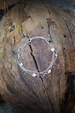 Rodyumlu Sıra Taşlı Tasarım Gümüş Bileklik 2393