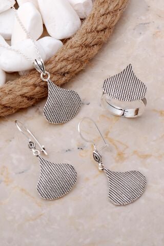 Damla Burgu Telkari Elişi Gümüş Set 2560