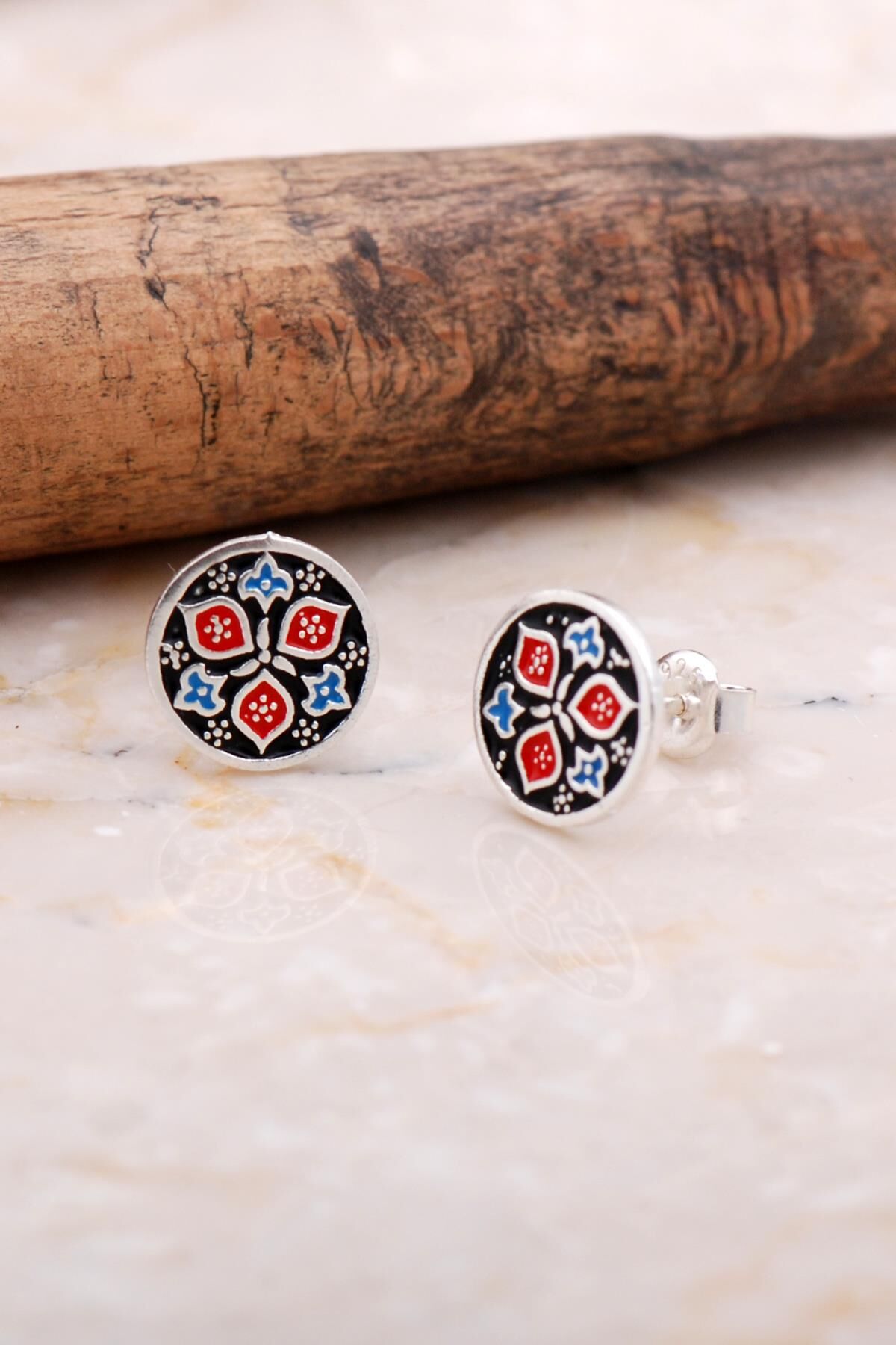 Anadolu Motifli Elişi Gümüş Taşsız Mineli Küpe 6036