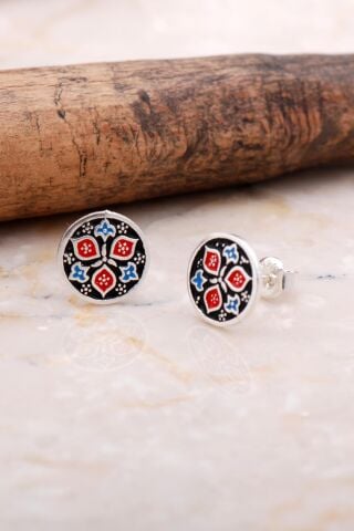 Anadolu Motifli Elişi Gümüş Taşsız Mineli Küpe 6036