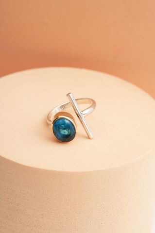 Akuamarin Taşlı Elişi Asimetrik Tasarım Gümüş Yüzük 5906