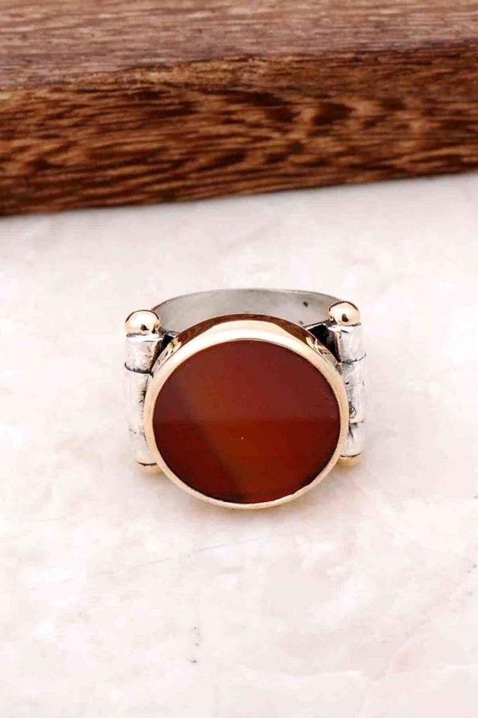 Firavun Serisi Akik Taşlı Gümüş Erkek Yüzük 649