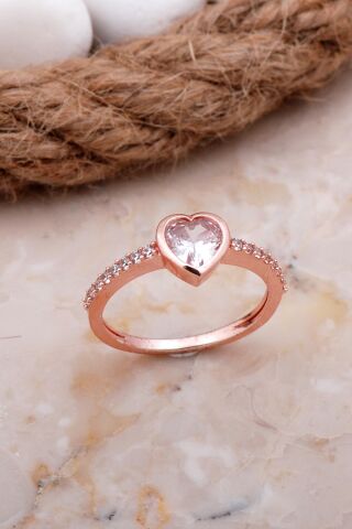 Kalp Tasarım Rose Gümüş Yüzük 3698