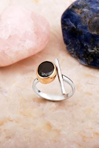 Oniks Taşlı Elişi Asimetrik Tasarım Gümüş Yüzük 5907
