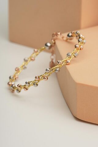 Dorika Altın Yaldızlı 925 Ayar Gümüş Bilezik 3326