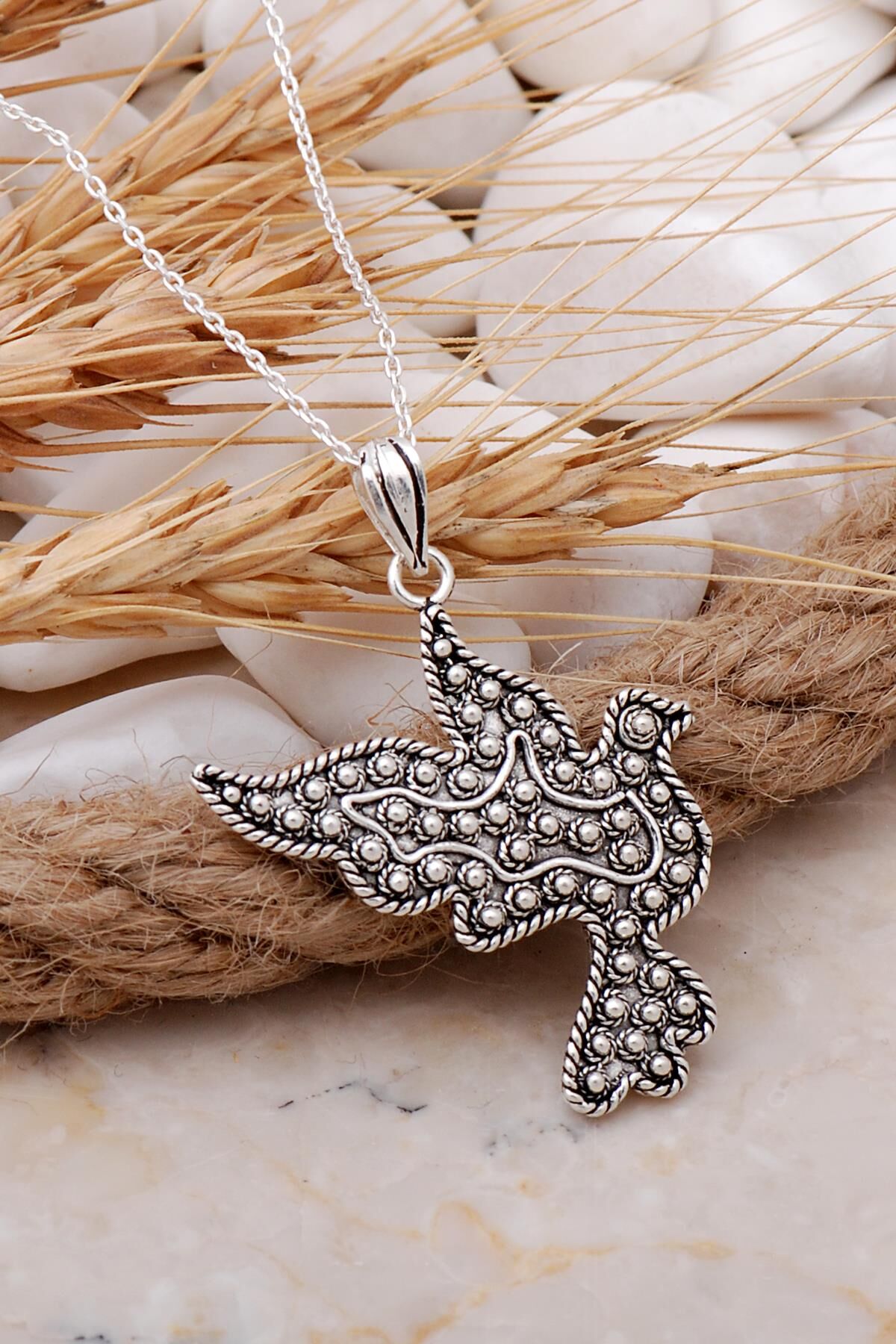 Güvercin Telkari Elişi Gümüş Kolye 7689