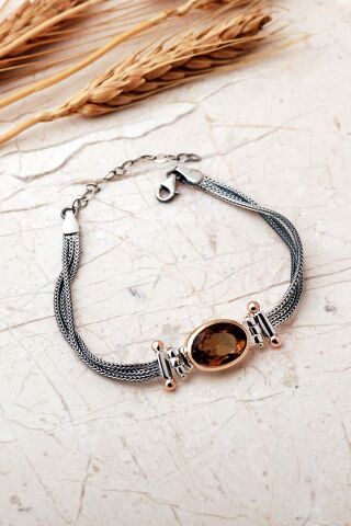 Renk Değiştiren Sultan Taşlı Tasarım Elişi 925 Ayar Gümüş Hasır Bileklik 4860