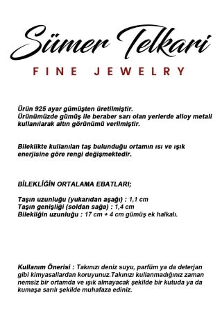 Renk Değiştiren Sultan Taşlı Tasarım Elişi 925 Ayar Gümüş Hasır Bileklik 4860