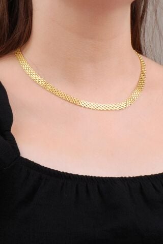 Altın Yaldızlı Ezme Hasır Gümüş 45 Cm Kolye 6615