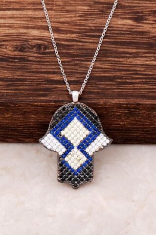 Bereket Eli Tasarım Rodyumlu Gümüş Kolye 3098